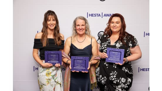 HESTA Early Childhood Education & Care Awards 2022 winners L to R: Danelle Brilley, Goodstart Early Learning Glenfield Park; Elizabeth Price, Gloucester Preschool & Early Years Learning Centre and Rachael Sydir, Explore & Develop Penrith